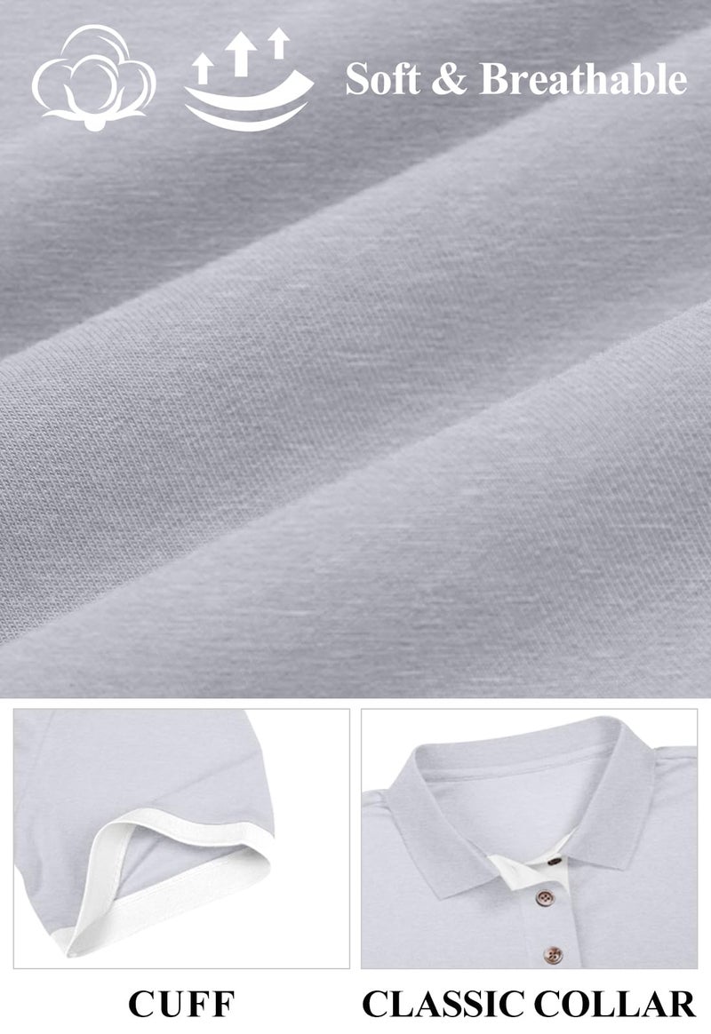 KUYIGO Men's Perfect Slim Fit Shirts Short Sleeve Soft Fitted Polo Shirt Large Light Grey - Image 2